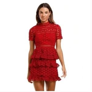 Self-Portrait High Neck Star Lace Red Dress $435